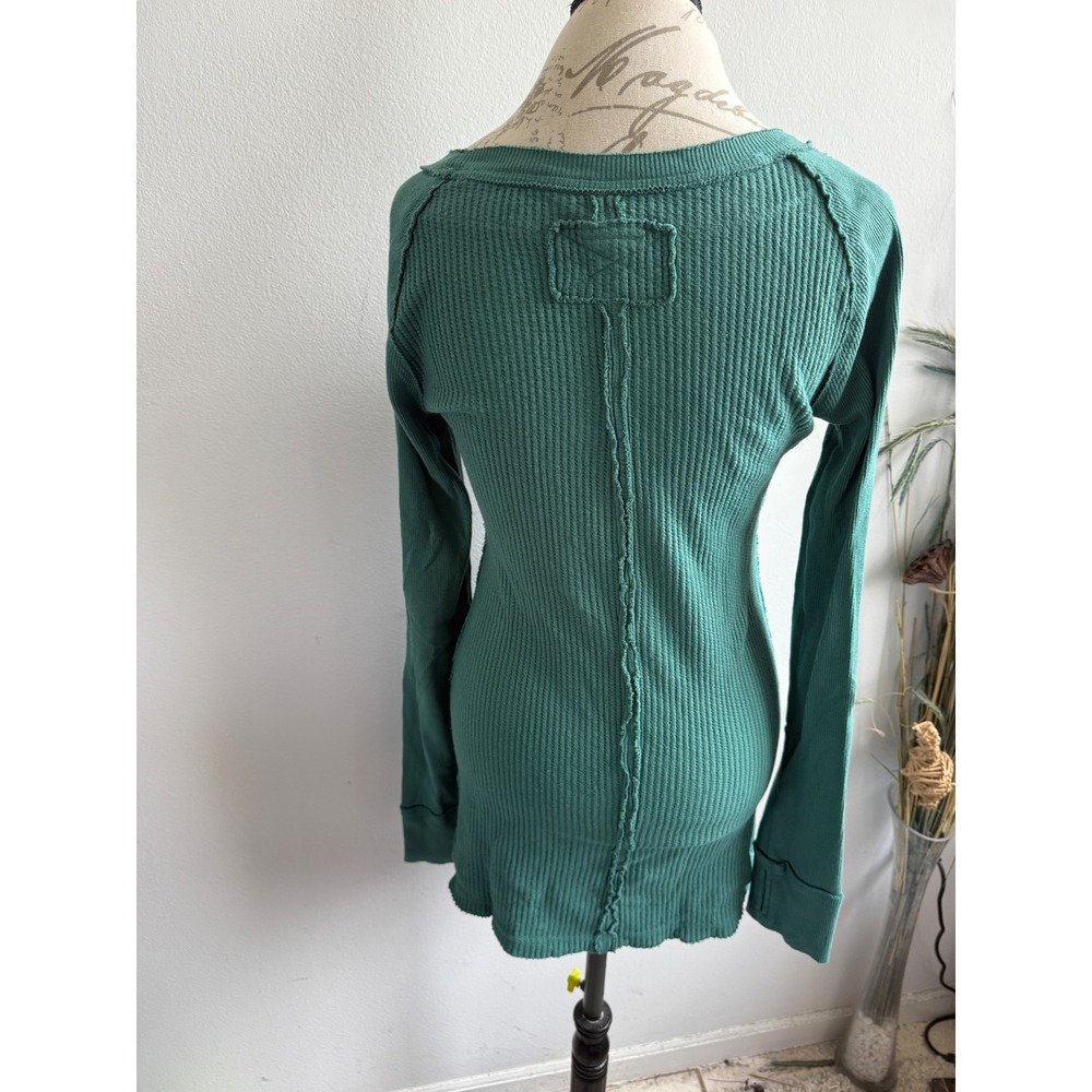 We The Free Free People Teal Green Waffle Knit Thermal Exposed‎ Seam Top Small